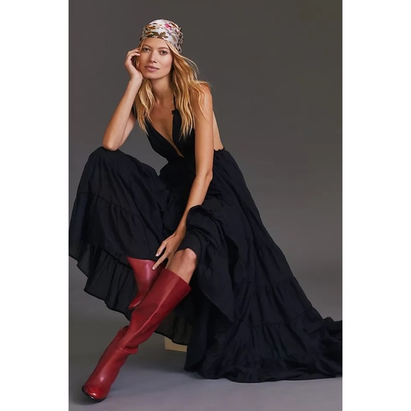 NWT ANTHROPOLOGIE ERIKA PEÑA LOLA RUMBA HALTER MAXI DRESS IN BLACK - Picture 5 of 8